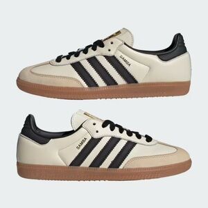Adidas Samba OG Sneakers Shoes in Cream/Black/Gold. Womens size 9.